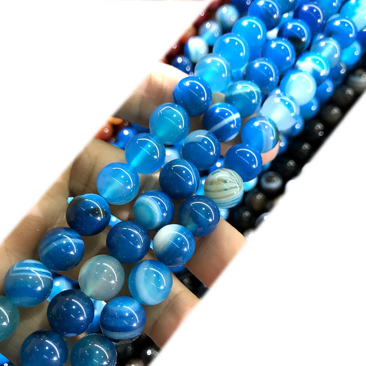 CAG987 Banded Agate Beads Smooth Round 8mm 15" Strand