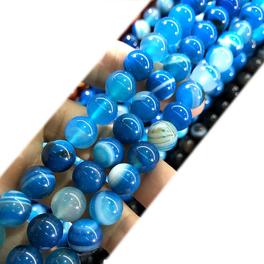 CAG988 Banded Agate Beads Smooth Round 10mm 15" Strand