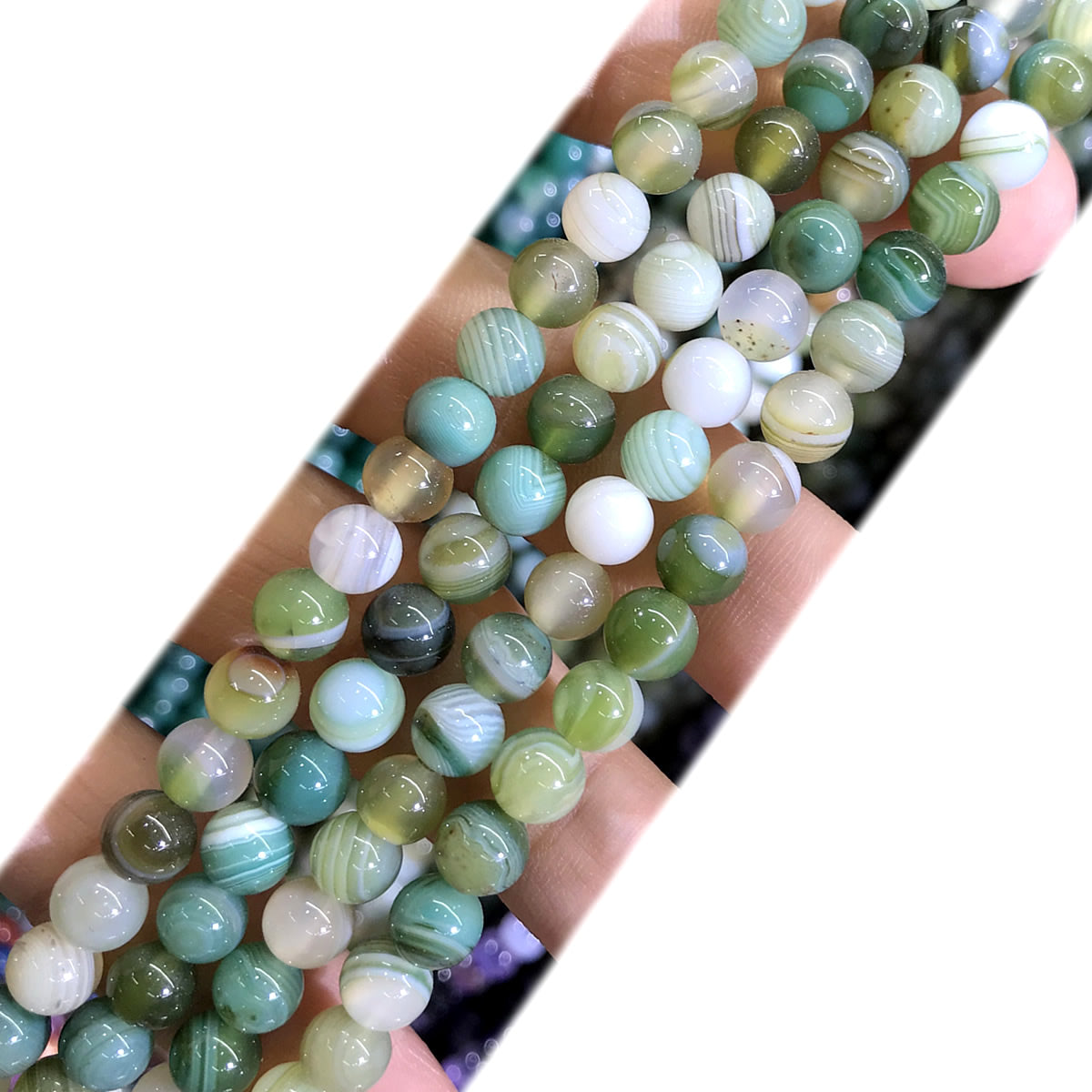 CAG996 Banded Agate Beads Smooth Round 6mm 15" Strand