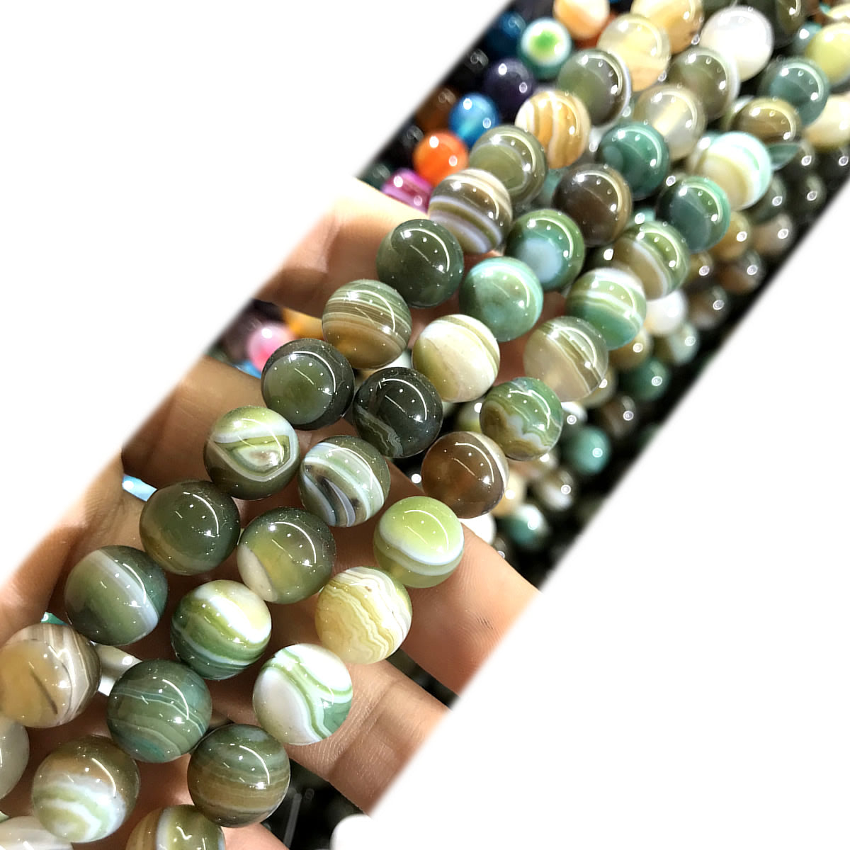 CAG997 Banded Agate Beads Smooth Round 8mm 15" Strand