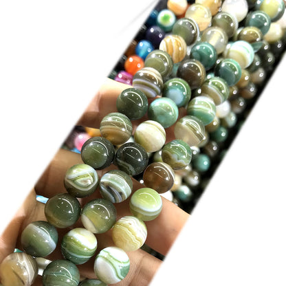 CAG998 Banded Agate Beads Smooth Round 10mm 15" Strand