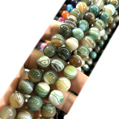 CAG999 Banded Agate Beads Smooth Round 12mm 15" Strand