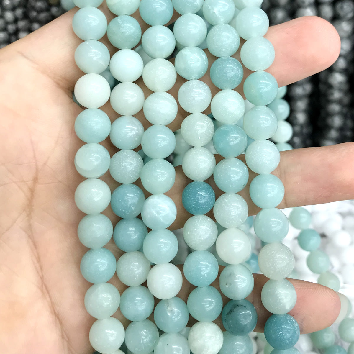 CAM25 Amazonite Gemstone Beads Smooth Round 8mm 15" Strand