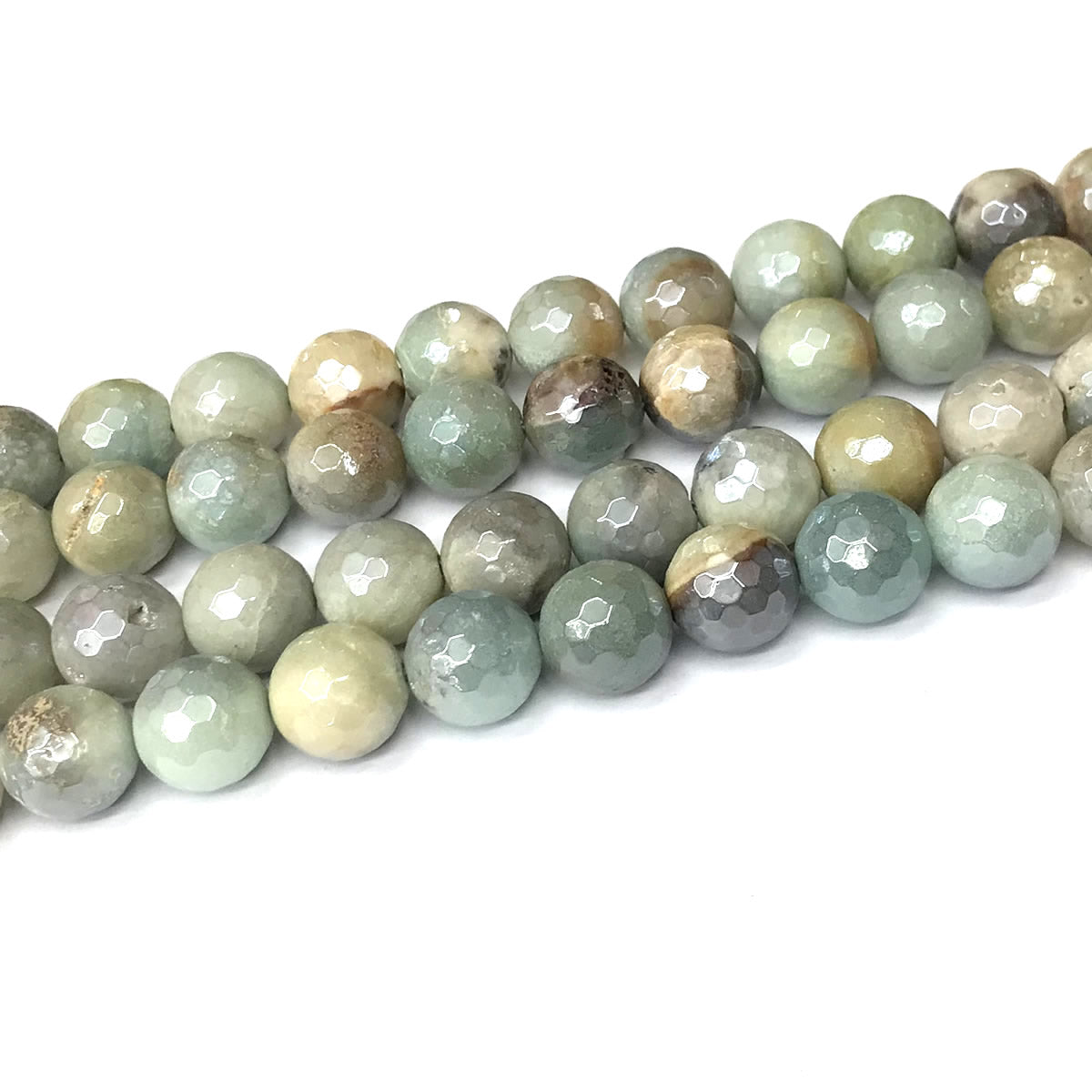 CAM43 Amazonite Beads Electroplated Faceted Round 12mm 15" Strand