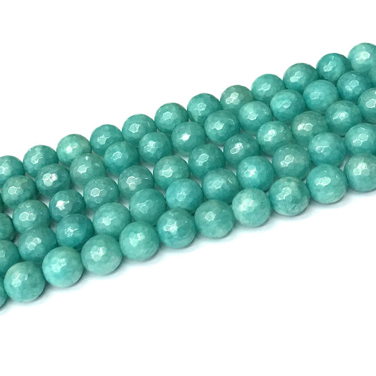 CAM47 Imitation Amazonite Beads Electroplated Faceted Round 10mm 15" Strand