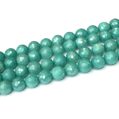 CAM48 Imitation Amazonite Beads Electroplated Faceted Round 12mm 15" Strand