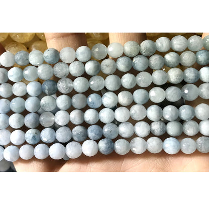 CAQ02 Aquamarine Gemstone Beads Faceted Round 6mm 15.5" Strand