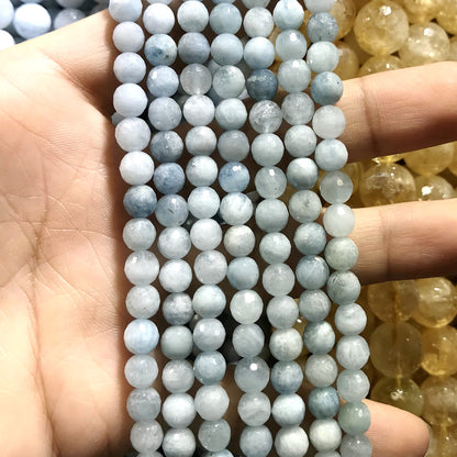 CAQ02 Aquamarine Gemstone Beads Faceted Round 6mm 15.5" Strand