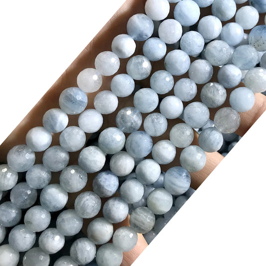 CAQ03 Aquamarine Gemstone Beads Faceted Round 8mm 15.5" Strand