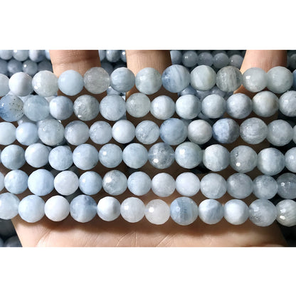 CAQ03 Aquamarine Gemstone Beads Faceted Round 8mm 15.5" Strand