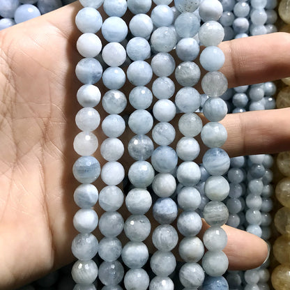 CAQ03 Aquamarine Gemstone Beads Faceted Round 8mm 15.5" Strand