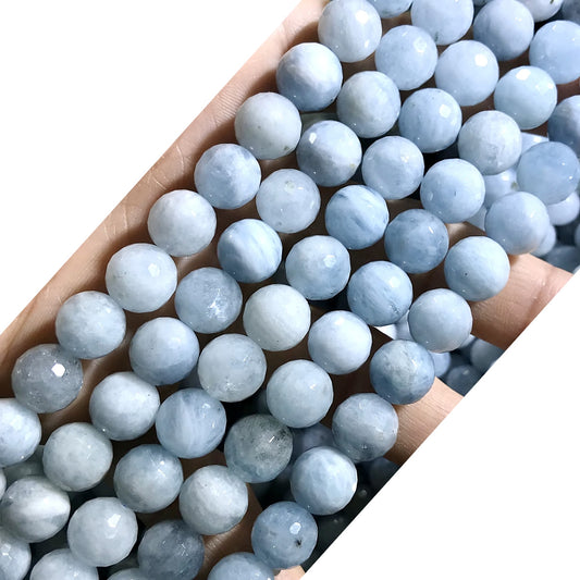 CAQ04 Aquamarine Gemstone Beads Faceted Round 10mm 15.5" Strand