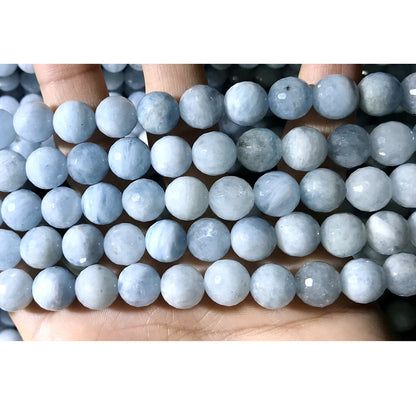 CAQ04 Aquamarine Gemstone Beads Faceted Round 10mm 15.5" Strand