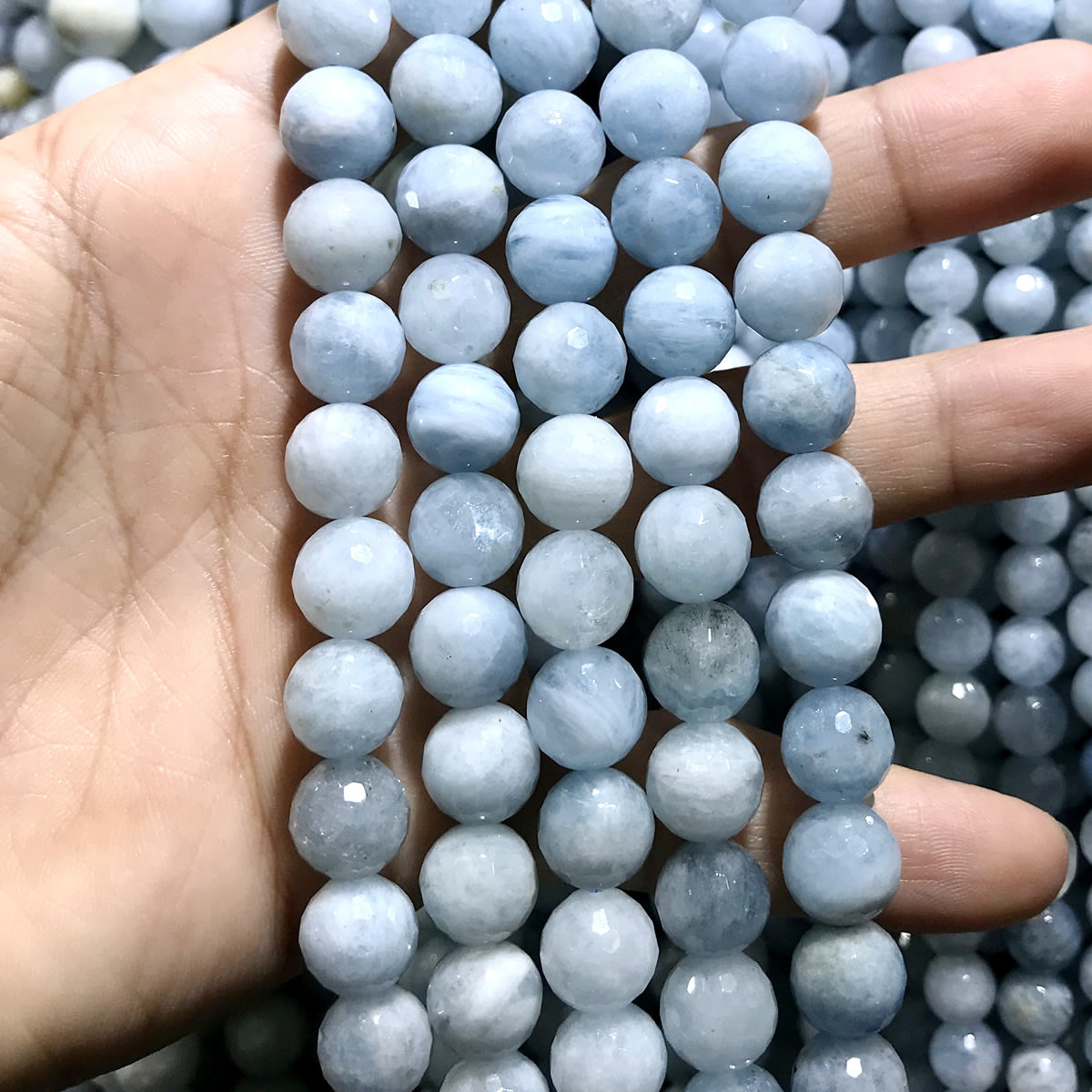 CAQ04 Aquamarine Gemstone Beads Faceted Round 10mm 15.5" Strand