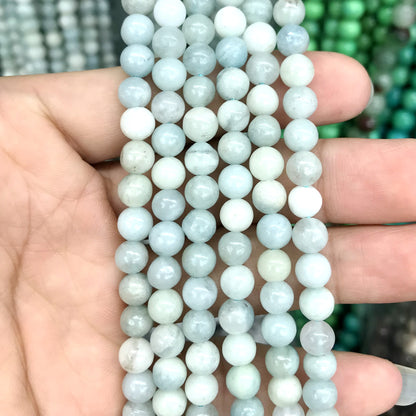 CAQ10 Aquamarine Gemstone Beads Smooth Round 6mm 15" Strand