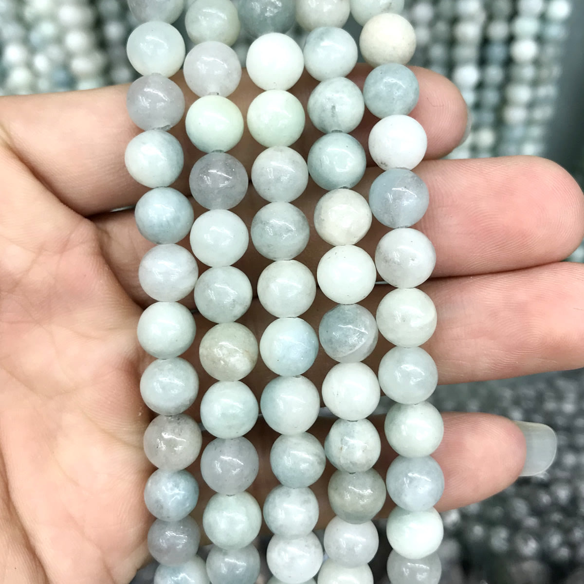 CAQ11 Aquamarine Gemstone Beads Smooth Round 8mm 15" Strand