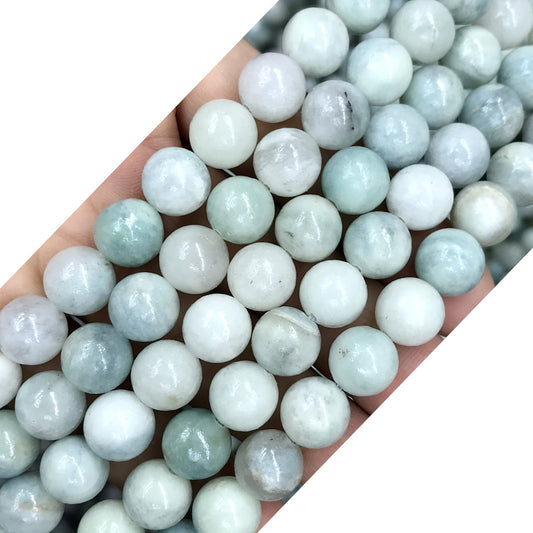 CAQ12 Aquamarine Gemstone Beads Smooth Round 10mm 15" Strand