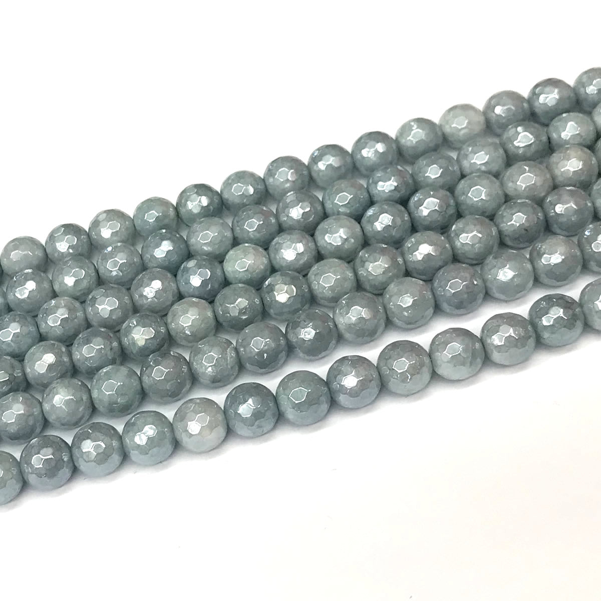 CAQ17 Imitation Aquamarine Beads Electroplated Faceted Round 8mm 15" Strand