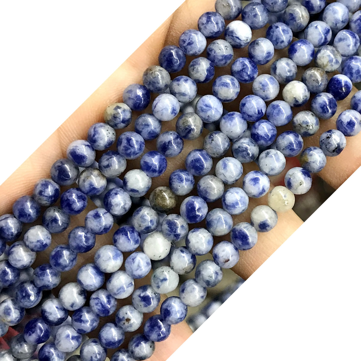 CBS01 Blue Spot Stone Beads Smooth Round 4mm 15.5" Strand