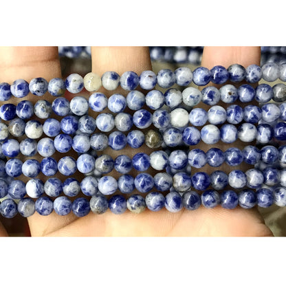 CBS01 Blue Spot Stone Beads Smooth Round 4mm 15.5" Strand