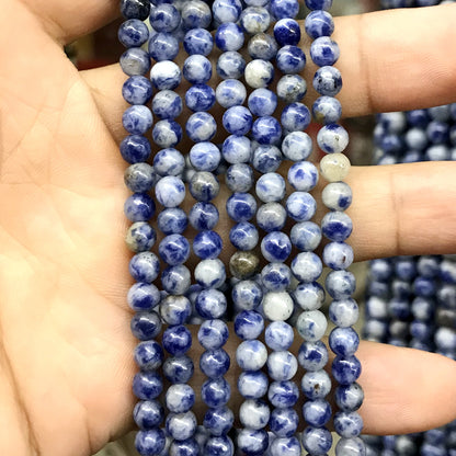 CBS01 Blue Spot Stone Beads Smooth Round 4mm 15.5" Strand