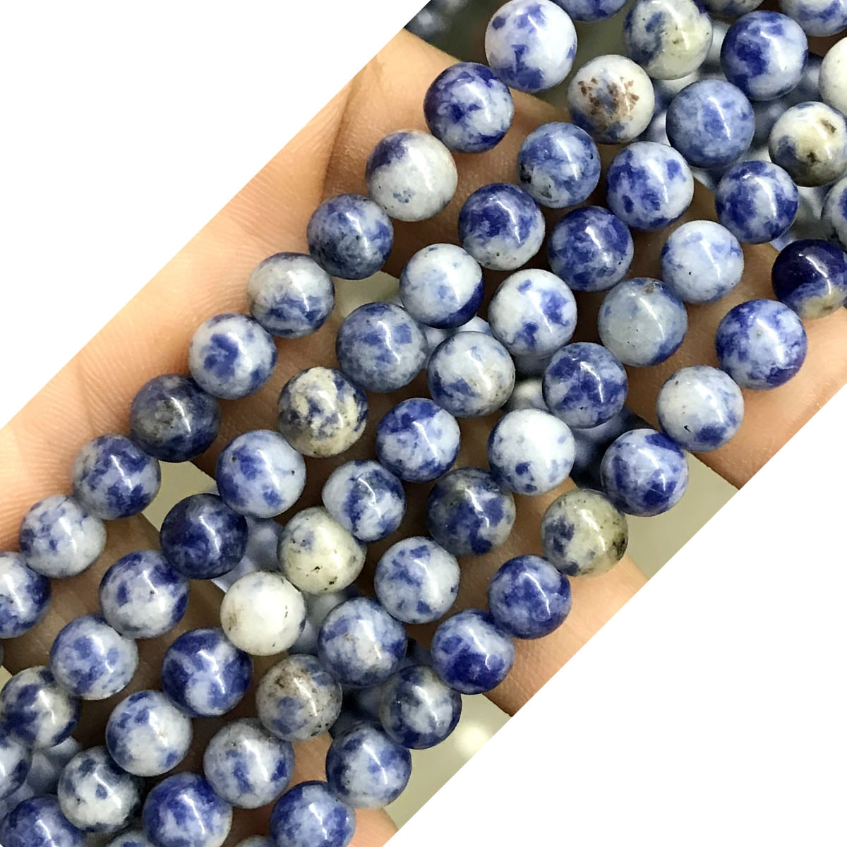 CBS02 Blue Spot Stone Beads Smooth Round 6mm 15.5" Strand