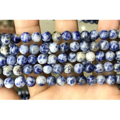 CBS02 Blue Spot Stone Beads Smooth Round 6mm 15.5" Strand