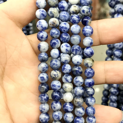 CBS02 Blue Spot Stone Beads Smooth Round 6mm 15.5" Strand