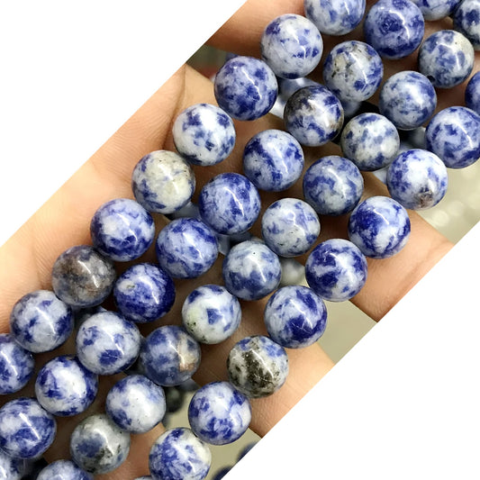 CBS03 Blue Spot Stone Beads Smooth Round 8mm 15.5" Strand