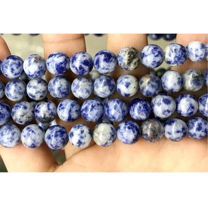 CBS03 Blue Spot Stone Beads Smooth Round 8mm 15.5" Strand