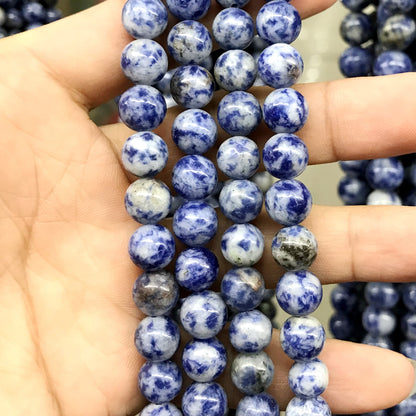 CBS03 Blue Spot Stone Beads Smooth Round 8mm 15.5" Strand