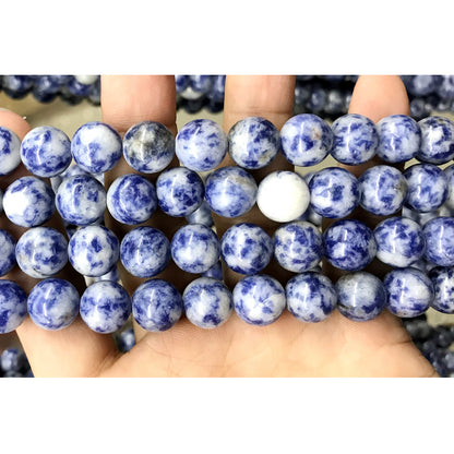 CBS04 Blue Spot Stone Beads Smooth Round 10mm 15.5" Strand