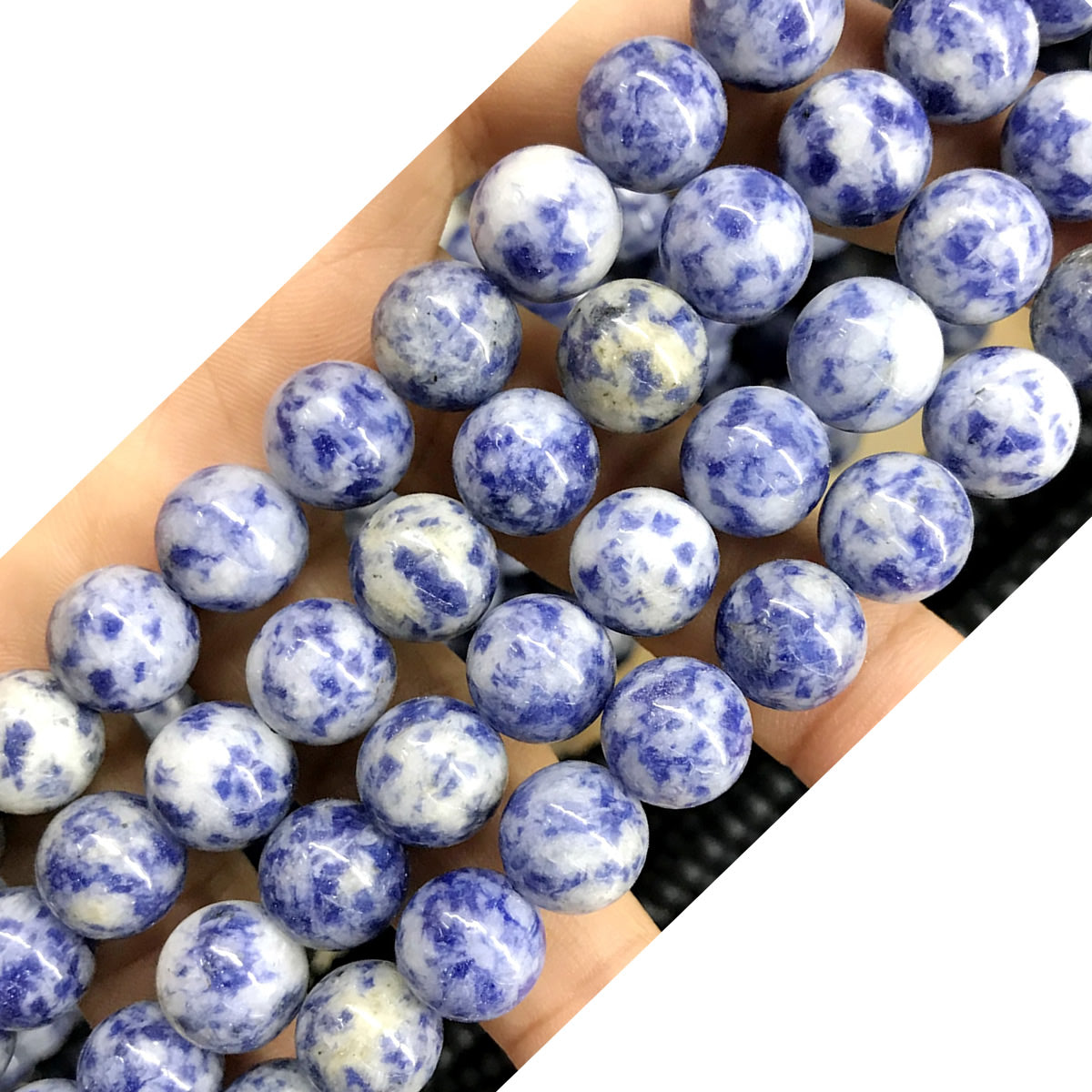 CBS05 Blue Spot Stone Beads Smooth Round 12mm 15.5" Strand