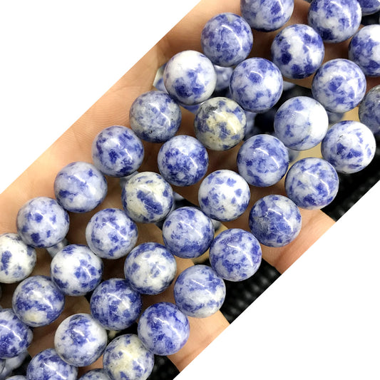 CBS05 Blue Spot Stone Beads Smooth Round 12mm 15.5" Strand