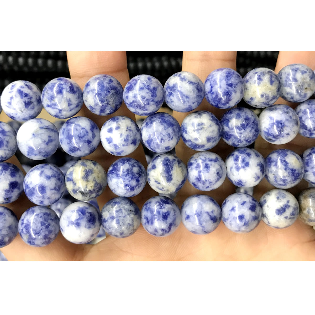 CBS05 Blue Spot Stone Beads Smooth Round 12mm 15.5" Strand