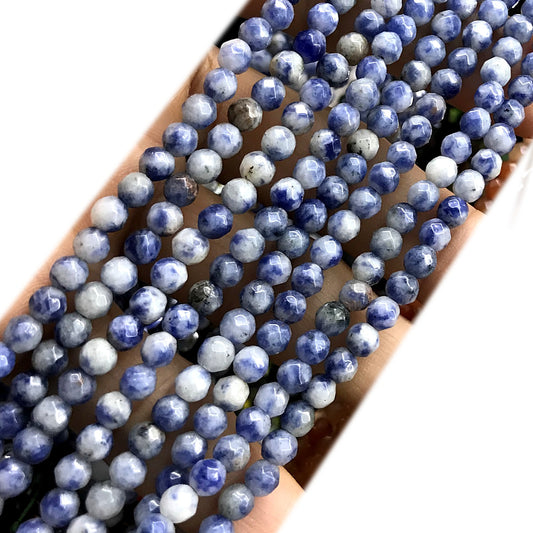 CBS07 Blue Spot Stone Beads Faceted Round 4mm 15" Strand