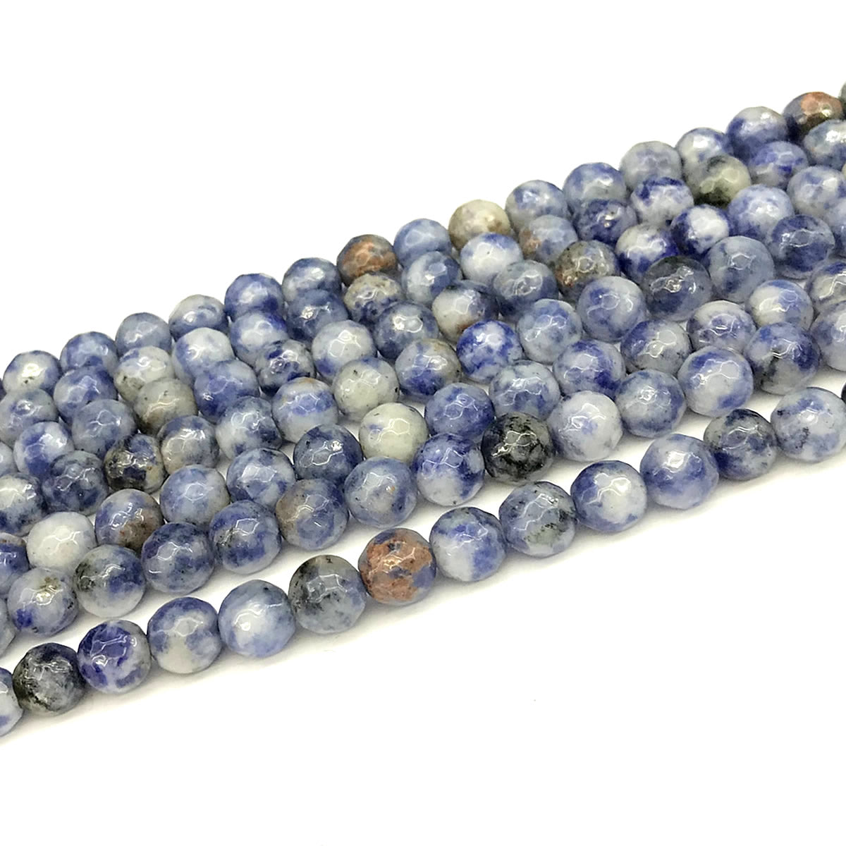 CBS08 Blue Spot Stone Beads Faceted Round 6mm 15" Strand