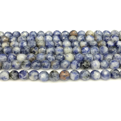 CBS08 Blue Spot Stone Beads Faceted Round 6mm 15" Strand