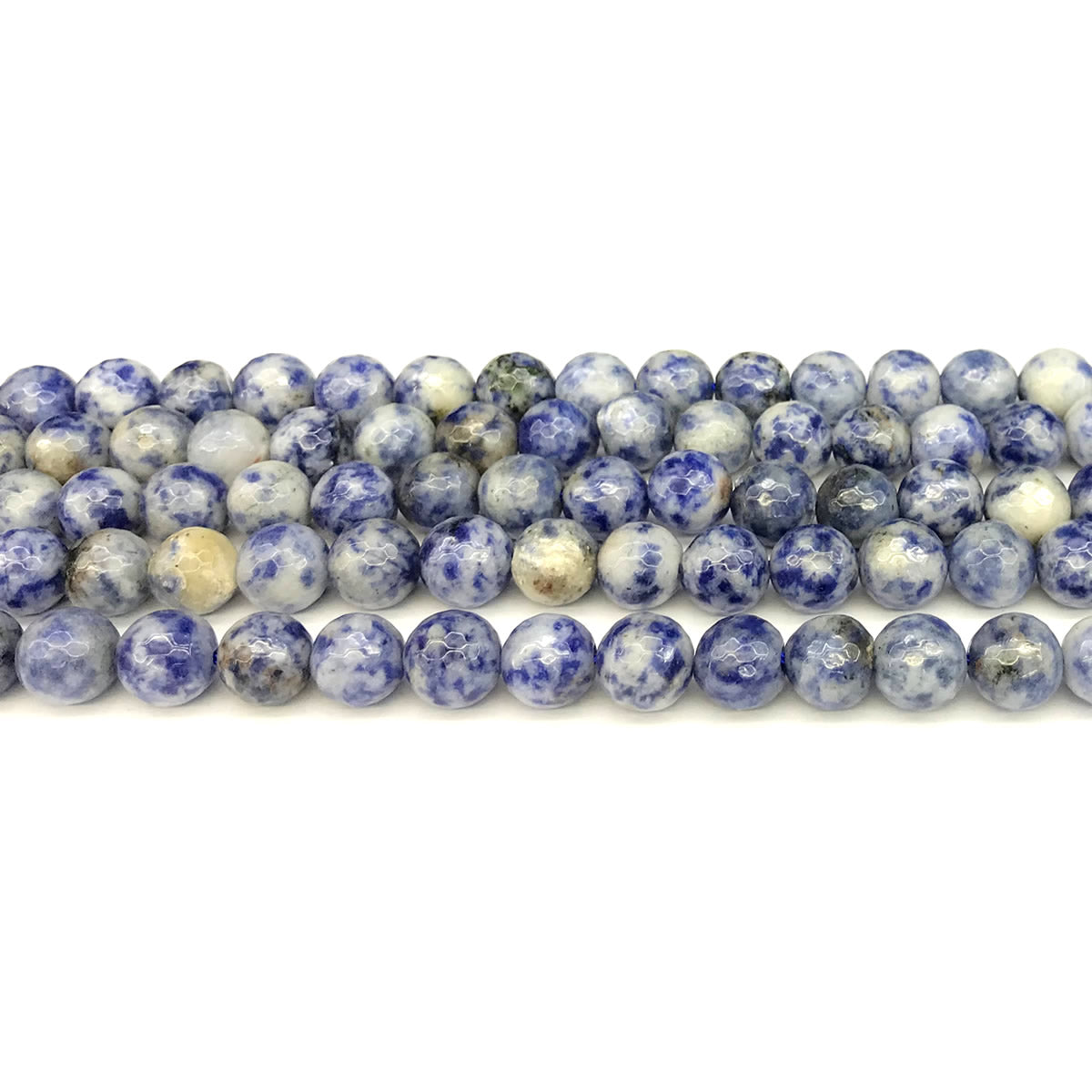 CBS09 Blue Spot Stone Beads Faceted Round 8mm 15" Strand