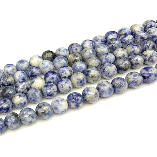 CBS10 Blue Spot Stone Beads Faceted Round 10mm 15" Strand