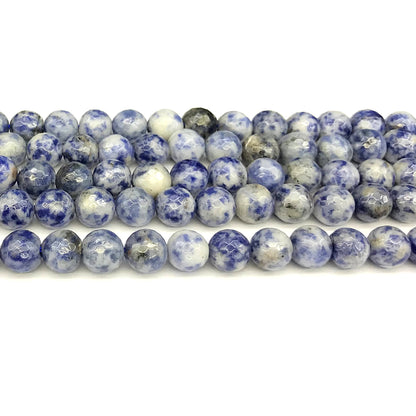 CBS10 Blue Spot Stone Beads Faceted Round 10mm 15" Strand