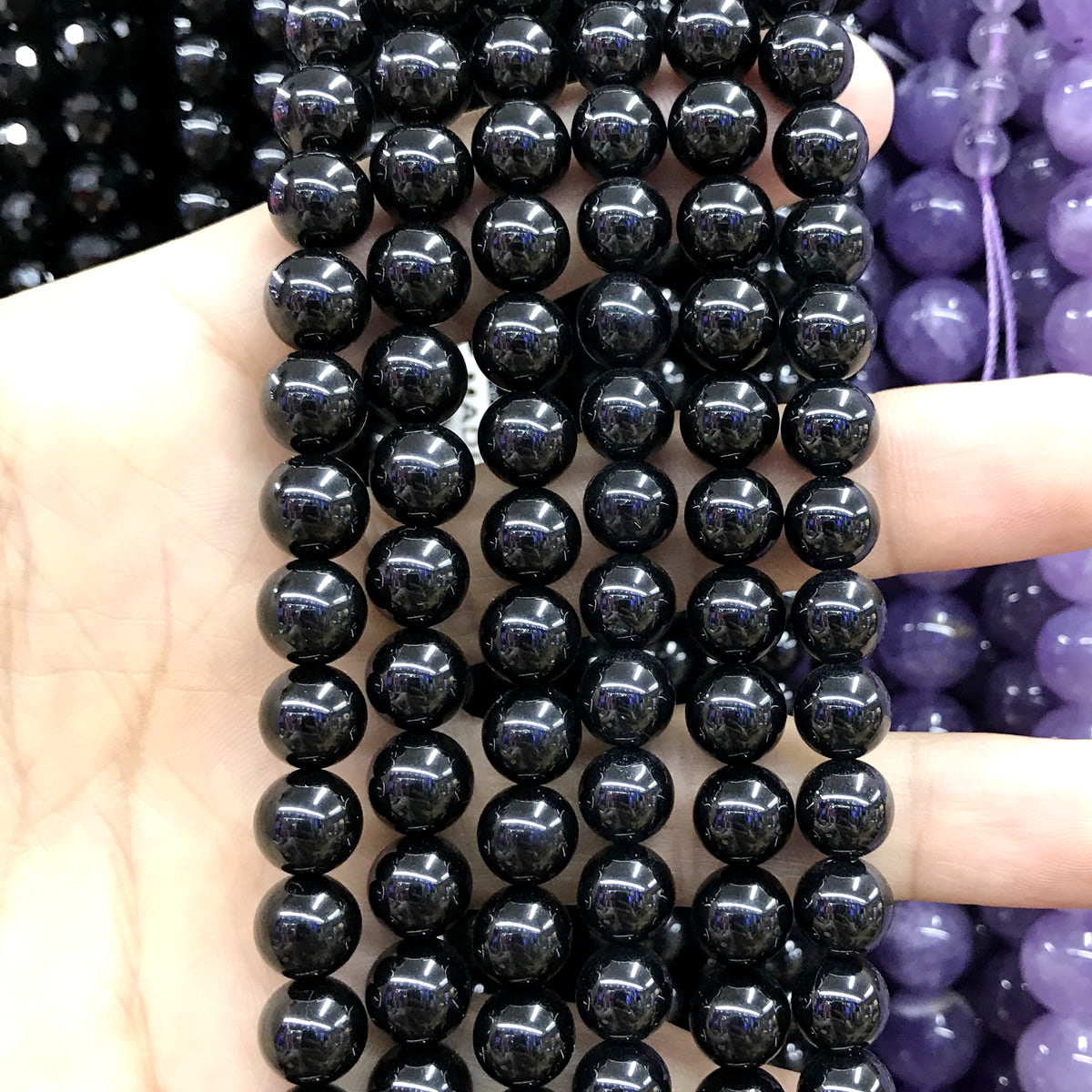 CBS102 Black Spinel Beads Smooth Round 8mm 15.5" Strand