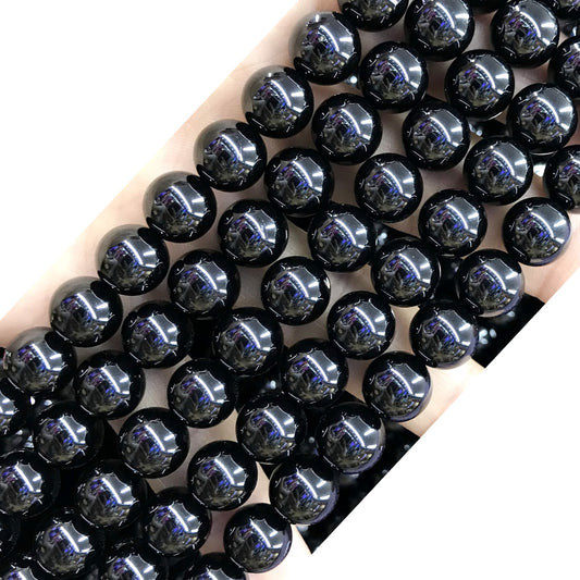 CBS103 Black Spinel Beads Smooth Round 10mm 15.5" Strand