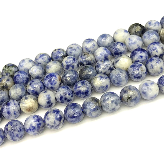 CBS11 Blue Spot Stone Beads Faceted Round 12mm 15" Strand