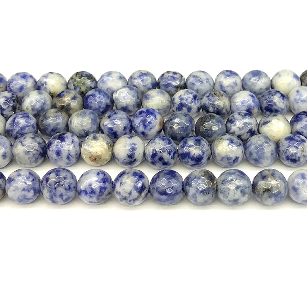 CBS11 Blue Spot Stone Beads Faceted Round 12mm 15" Strand