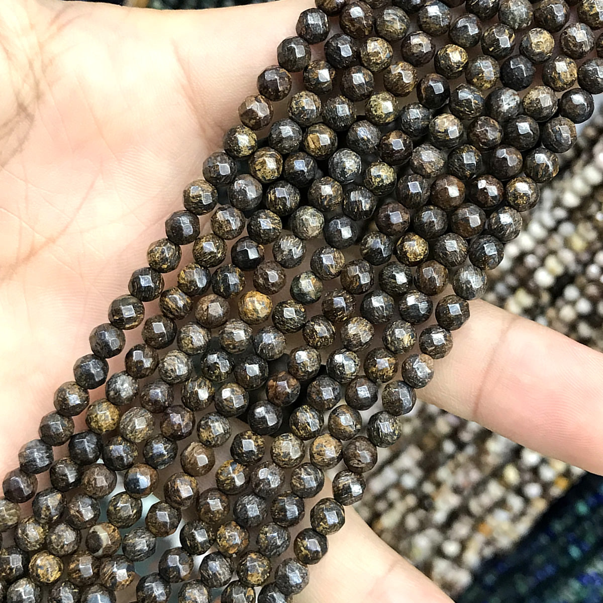 CBZ20 Bronzite Gemstone Beads Faceted Round 4mm 15" Strand