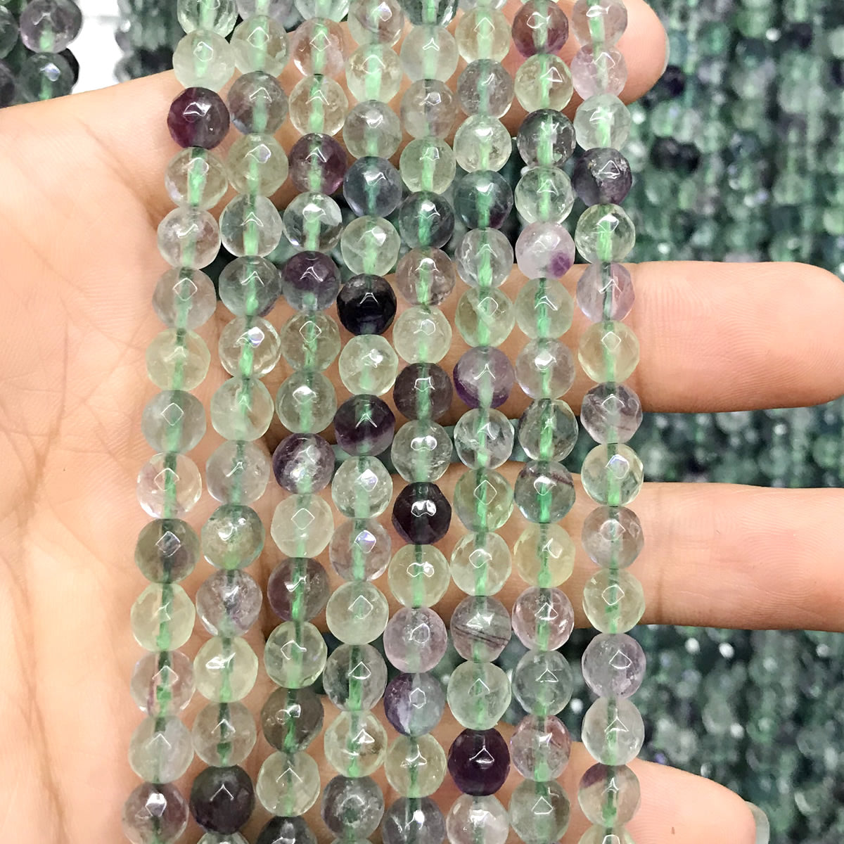 CFL38 Fluorite Gemstone Beads Faceted Round 6mm 15.5" Strand