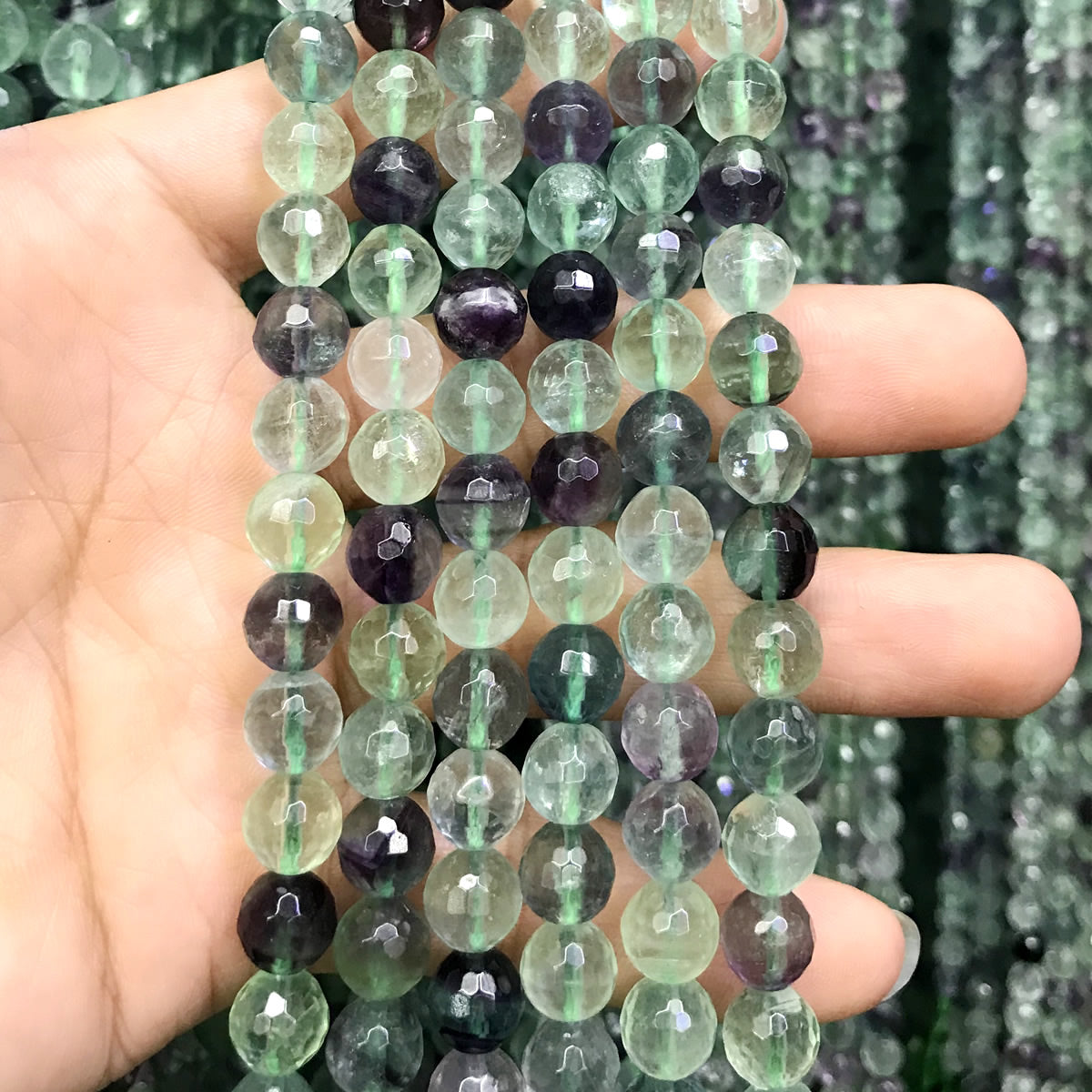 CFL39 Fluorite Gemstone Beads Faceted Round 8mm 15.5" Strand