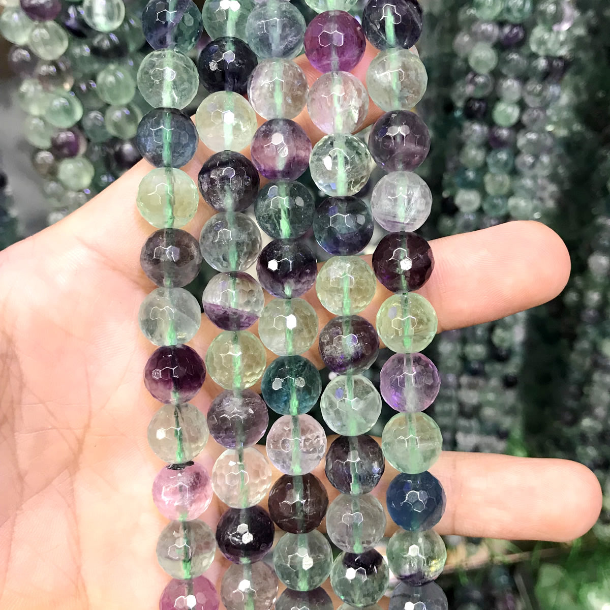 CFL40 Fluorite Gemstone Beads Faceted Round 10mm 15.5" Strand