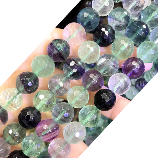 CFL41 Fluorite Gemstone Beads Faceted Round 12mm 15.5" Strand